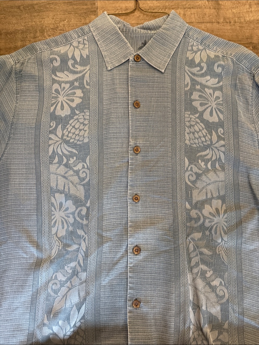 Tommy Bahama Light Blue Floral-Panel Short Sleeve Button-Down - Picture 4 of 6